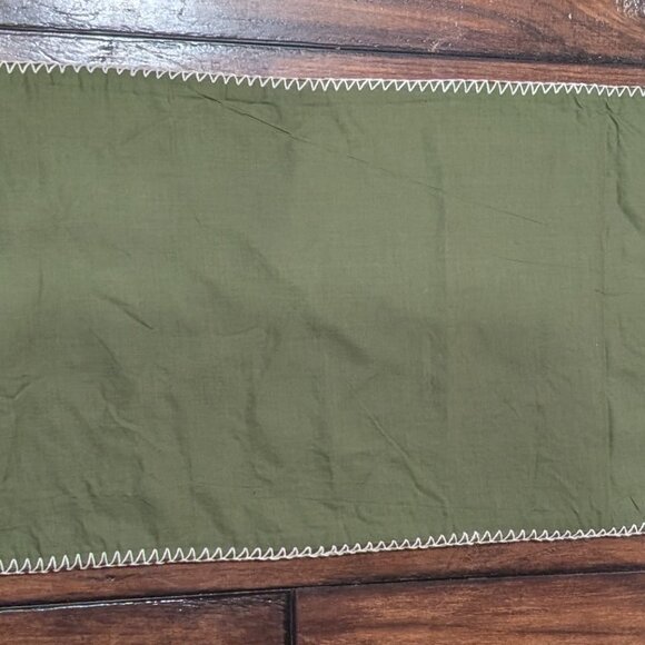 Olive Green Table Runner Santa Claus with Snowflakes, 13"W x 70"L - Picture 7 of 9